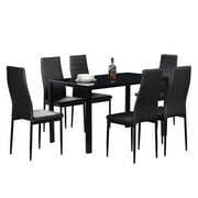 Rent to own Zimtown New Modern 7 Pcs Dining Table Set With 6 Leather Chairs Kitchen Room Furniture