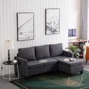 Rent to own uhomepro 76"W Mid Century Couches and Sofas Set w/ Ottoman, High-End Modern Reversible Sectional Sofa, Heavy Duty Living Room Furniture Couch Sofa Set, Comfortable Fabric Sofa Set, Dark Gray, Q15390