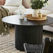 Rent to own Solid Wood Coffee Table Round Pedestal Coffee Table  Modern Farmhouse Living Room Accent Table Black Finish