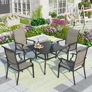 Rent to own Summit Living 5-Piece Outdoor Dining Set,4 High Back Chairs with Padded&1 Square Steel Table with Umbrella Hole,Black&Gray