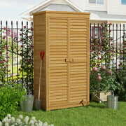 Rent to own Outdoor 63 Inches Wood Tall Storage Cabinet, Garden Storage Shed Outside Vertical Shed with Lockers for Yard and Patio