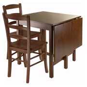 Rent to own Winsome Wood Lynden 3-Pc Dining Set, Drop Leaf Table & 2 Ladder Back Chairs, Walnut Finish