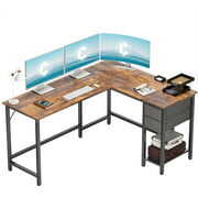 Rent to own CubiCubi L Shape Desk, Home Office Corner Desk, Corner Computer Desk, L Computer Desk Workstation, L Shaped Table with Drawers, Rustic Brown Finish