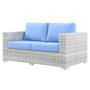 Rent to own Lounge Loveseat Sofa, Rattan, Wicker, Light Grey Gray Light Blue, Modern Contemporary Urban Design, Outdoor Patio Balcony Cafe Bistro Garden Furniture Hotel Hospitality