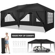 Rent to own 10' x 20' EZ Pop up Outdoor Canopy Tent Heavy Duty Wedding Party Tent Canopy for Outside with 6 Removable Sidewalls and Carry Bag, Black