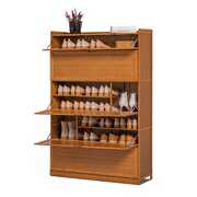 Rent to own Magshion Bamboo 9 Tier Shoe Organizer Modern Cabinet with Door 41 Pairs Heels Boots, Brown, Hallway Entryway