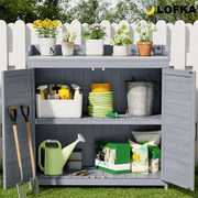 Rent to own Lofka Outdoor Garden Patio Wooden Storage Cabinet with Potting Benches, Gray