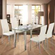 Rent to own Zimtown 5-Piece Dining Table Set White 4 Chair Glass Metal Kitchen Dining Room Breakfast