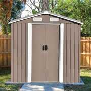 Rent to own Outdoor Storage Shed 6FT x 4FT, Metal Storage Shed with Lockable Door, Garden Shed with Vents and Foundation, Bike Shed Tools Shed for Backyard, Garden, Patio,Lawn, Brown