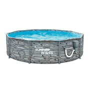 Rent to own Summer Waves Active 8 Foot Stone Slate Print Metal Frame Above Ground Pool Set