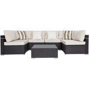 Rent to own 7 Piece Outdoor Patio Furniture Sets, All Weather Black PE Wicker Furniture Set, Patio Sectional Conversation Sofa Set with Coffee Table, Removable Warm Grey Cushions