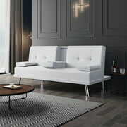 Rent to own Hapnomic Modern White Faux Leather Couch, Convertible Sofa Bed