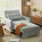 Rent to own Lofka Chair Bed 3 in 1, Convertible Sofa Single Bed, 400lbs, Light Gray
