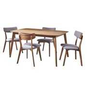 Rent to own GDF Studio Nissie Mid Century Modern Fabric Upholstered Wood 5 Piece Dining Set, Dark Gray and Walnut