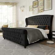 AMERLIFE Queen Size Platform Bed Frame, Velvet Upholstered Sleigh Bed ...