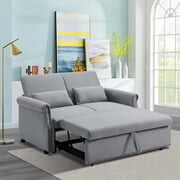 Rent to own Aukfa 55" Convertible Sofa Bed with Pull Out Sleeper Bed, Nailhead Trim Loveseat for Living Room - Light Gray