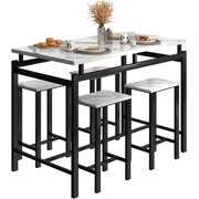 Rent to own BBNBDMZ Modern Dining Table Set for 4  Kitchen Counter Height Table with 4 Stools  5 Piece Space Saving Dinette Table Set with Rustic Metal Frame for Breakfast Nook Pub Bistro (White Stat