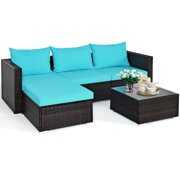 Rent to own Patiojoy 5 Pieces Patio Rattan Wicker Sofa Furniture Set Sectional Conversation Sofa Set Blue