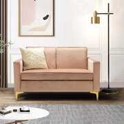 Rent to own 14 Karat Home Upholstered 2-Seater Sofa, Comfy Modern Couch Living Room Furniture with Metal Base, Pink