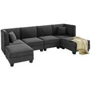 Rent to own Walsunny Modular Sectional Sofa with Reversible Chaise, U-Shape Convertible Sectional Couch with 6 Seats, Velvet Modern Sleeper with Ottomans