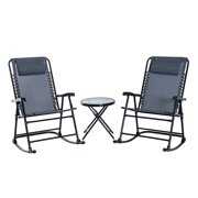 Rent to own Outsunny 3 Piece Folding Rocking Chair Patio Dining Table Set with 2 Rocking Chairs & a Round Coffee Table, Grey