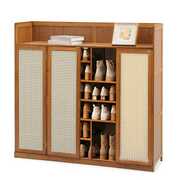 Rent to own Magshion Bamboo 30 Pairs Shoe Cabinet, 7-Tier Entryway Shoe Storage Cabinet with Folding Rattan Doors and Boots Compartments, Shoe Rack Organizer For Hallway Living Room, Brown