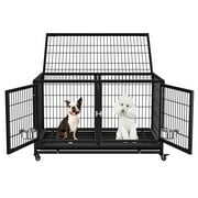 Rent to own Boldbone 48/43 inch Heavy Duty Dog Crate for Large Dogs, Folding Dog Kennels and Metal Wire Cages with Leak-Proof Pan, Removable Wire Tray, Removable Wheels, Extra Large XL XXL for Outdoor