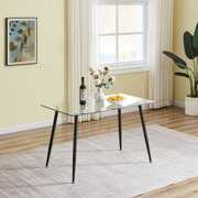 Rent to own Surmoby Modern Rectangular Dining Table Black Metal Leg,  Tempered Glass Top Dining Table