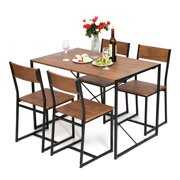 Rent to own Dining Table, Modern 5 Piece Dining Table Set, Wood and Metal Dining Table Set with 4 Chairs Stools, Pub Table for Dining Room and Kitchen
