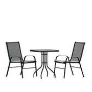 Rent to own Flash Furniture Brazos Series 3-Piece Steel Glass Patio Table and Chair Set, Black