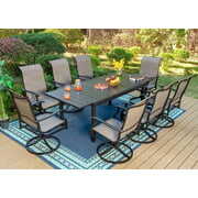 Rent to own VILLA Patio Dining Set for 8  9 Piece Outdoor Table Chairs Set with 8 High Back Swivel Dining Chairs and Extendable Metal Patio Table  Outdoor Furniture Dining Set for Lawn Garden