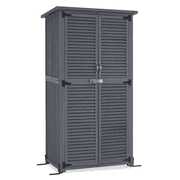 Rent to own MCombo Outdoor Wooden Storage Cabinet, Garden Tool Shed w/ Latch, Outside Tools Wood Cabinet Double Doors