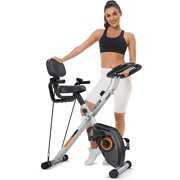 Rent to own UPGO Folding Exercise Bike - 3 in 1 Upright Indoor Cycling Bike and Recumbent Exercise Bike, Foldable Stationary Bike Machine with Large Comfortable Seat Cushion and Arm Resistance Band, Pulse Sensor