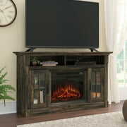 Rent to own Sauder Fireplace TV Stand with Glass Doors for TVs up to 65", Carbon Oak Finish