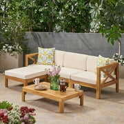 Rent to own Euroco Outdoor 5-Piece Sofa Set Wood Seating Group Set with Cushions for 4 Persons, Beige
