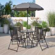 Flash Furniture 6 Piece Black Patio Garden Set with Umbrella Table and Set of 4 Folding Chairs