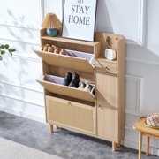 Rent to own Hidden Rattan Shoe Cabinet with Side 2 storage space,Shoe Cabinet for Entryway, Wood 3 Tier Shoe Rack for Home and Apartment