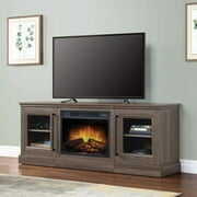 Rent to own Whalen Quantum Flame Media Fireplace TV Stand for TV’s up to 75”, Walnut Brown Finish