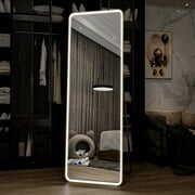 Rent to own BEAUTYPEAK LED Rectangular Full Length Mirror with Rounded Corners 64" x 21" Standing Floor Mirror, Gold