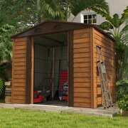 Rent to own Patiowell 8 x 6 FT Wood Look Storage Shed for Outdoor, Steel Yard Shed with Design of Lockable Doors, Brown