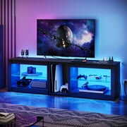 Rent to own Bestier Modern TV Stand for 70" TV with Power Outlets Entertainment Center with LED Strip, Carbon Fiber