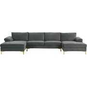 Rent to own Modern Large Sectional Sofa U Shaped Velvet Couch  with Extra Wide Chaise Lounge and Golden Legs  Slate