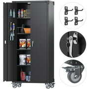 Rent to own GangMei 72 in Metal Garage Storage Cabinet with Wheels and Pegboard, Black Tall Rolling Tool Cabinet with 4 Adjustable Shelves, Steel Utility Cabinet for Garage, Office, Kitchen, Assembly Required