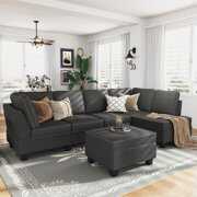 Rent to own HONBAY Convertible Sectional Sofa Set Modern L Shaped Couch 4-Seat Sofa for Small Space Dark Grey