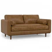 Rent to own Simpli Home Morrison Mid-Century Modern 72 inch Wide Sofa in Caramel Brown Genuine Leather