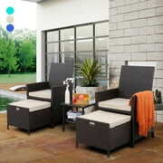 Rent to own Waroom 5pcs Wicker Patio Furniture Set Outdoor Chair With Ottoman Set And Glass Side Coffee Table, Khaki Cushions