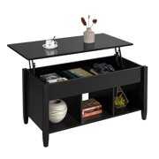 Rent to own Yaheetech Lift Top Coffee Table w/Hidden Compartment & 3 Cube Open Shelves For Living Room Reception Room Office, Black