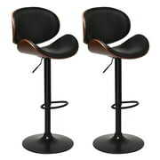 Rent to own Costway Set of 2 Bentwood Barstool Mid-Century Adjustable Swivel PU Leather Curved Back