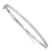 925 Sterling Silver Diamond Mystique Platinum-plated Diamond Bangle Cuff Bracelet