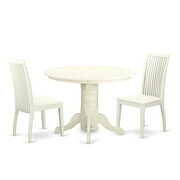 Rent to own East West Furniture Shelton 3 Piece Round Dining Table Set with Slat Back Chairs - Linen White